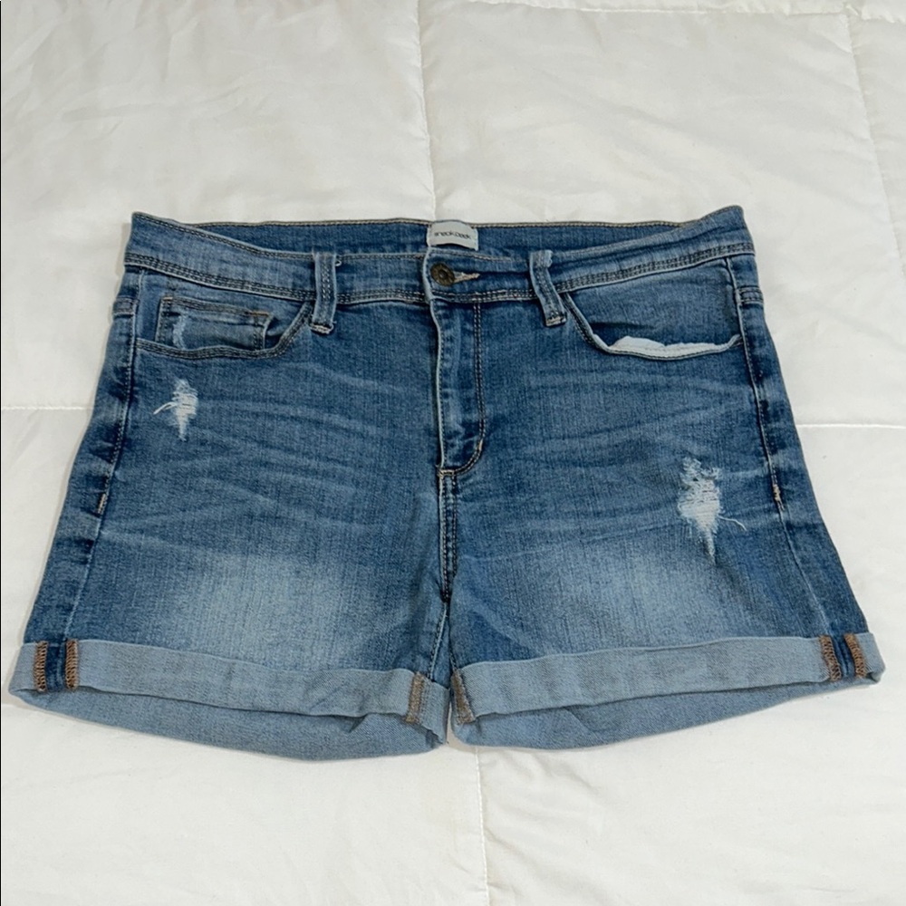 Sneak Peek Blue Jean Shorts with Distressed Details